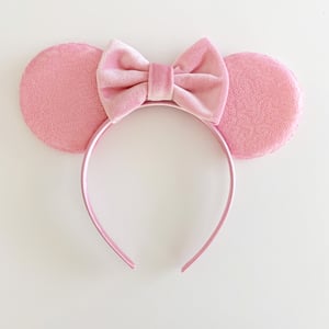 Image of Matte Blush Sequin Mouse Ears with Bow