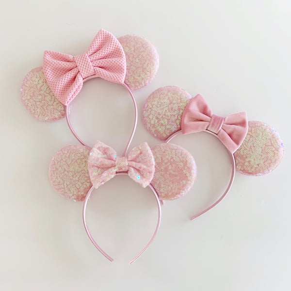 Image of Blush Iridescent Mouse Ears with Bows