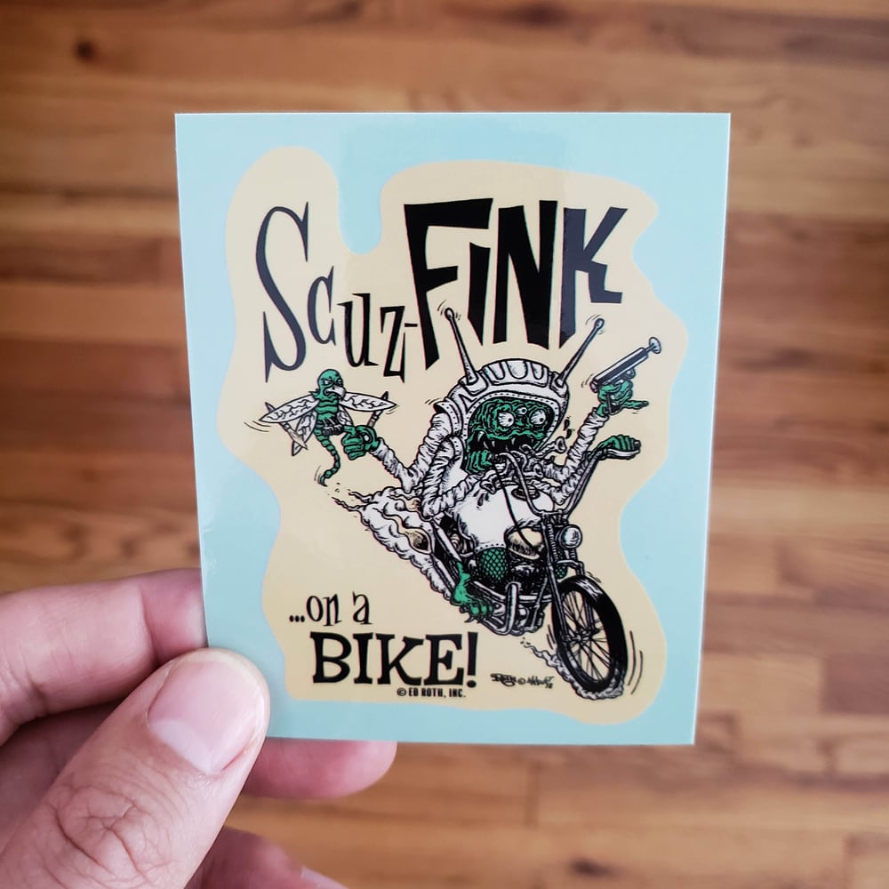 "Scuz-Fink...on a Bike" Sticker