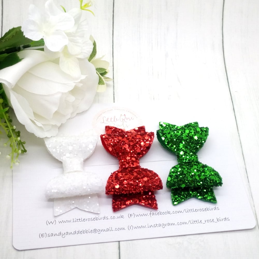 Classic Christmas Glitter Bow Set on Headbands or Clips