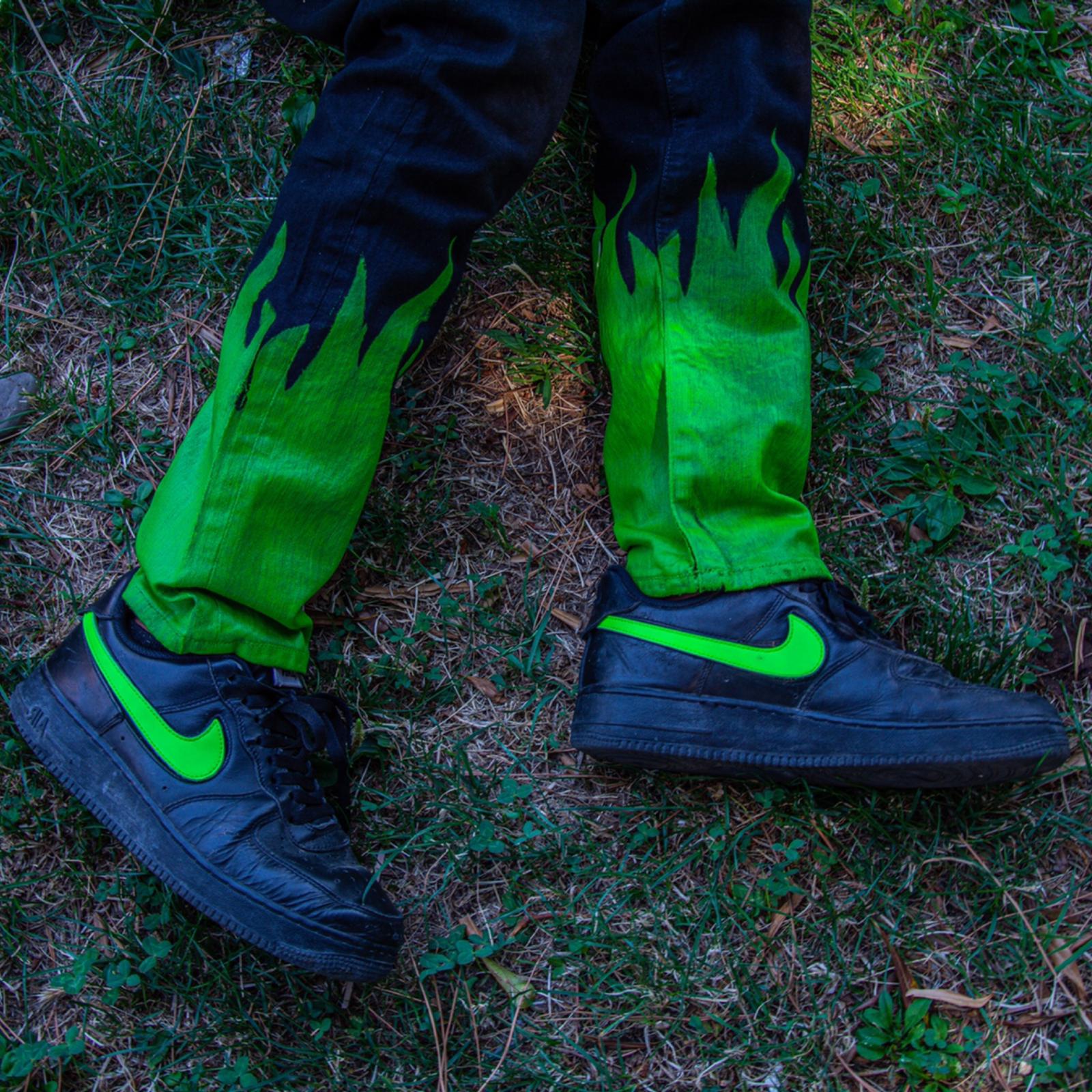 green flame jeans