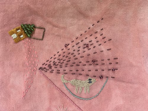 Image of Going home- hand embroidered + hand beaded bag, made of organic cotton fabric (plant dyed by Kaliko)