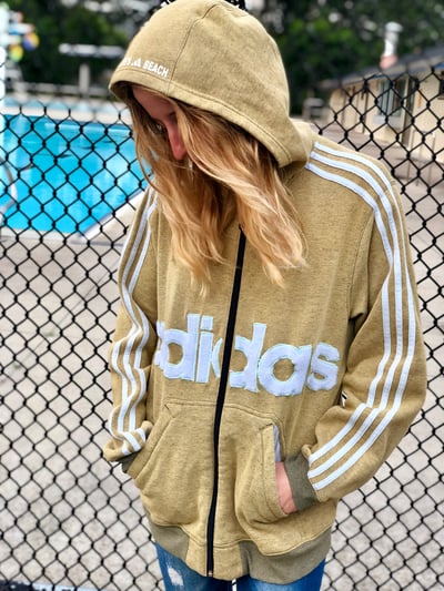 Image of ON A WAVE - ADIDAS ZIPPERED HOODED SWEATER REWORK (WOMAN’S LARGE)