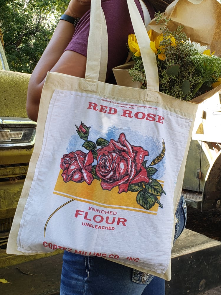 Image of Red Rose Flour Sack Market Bag