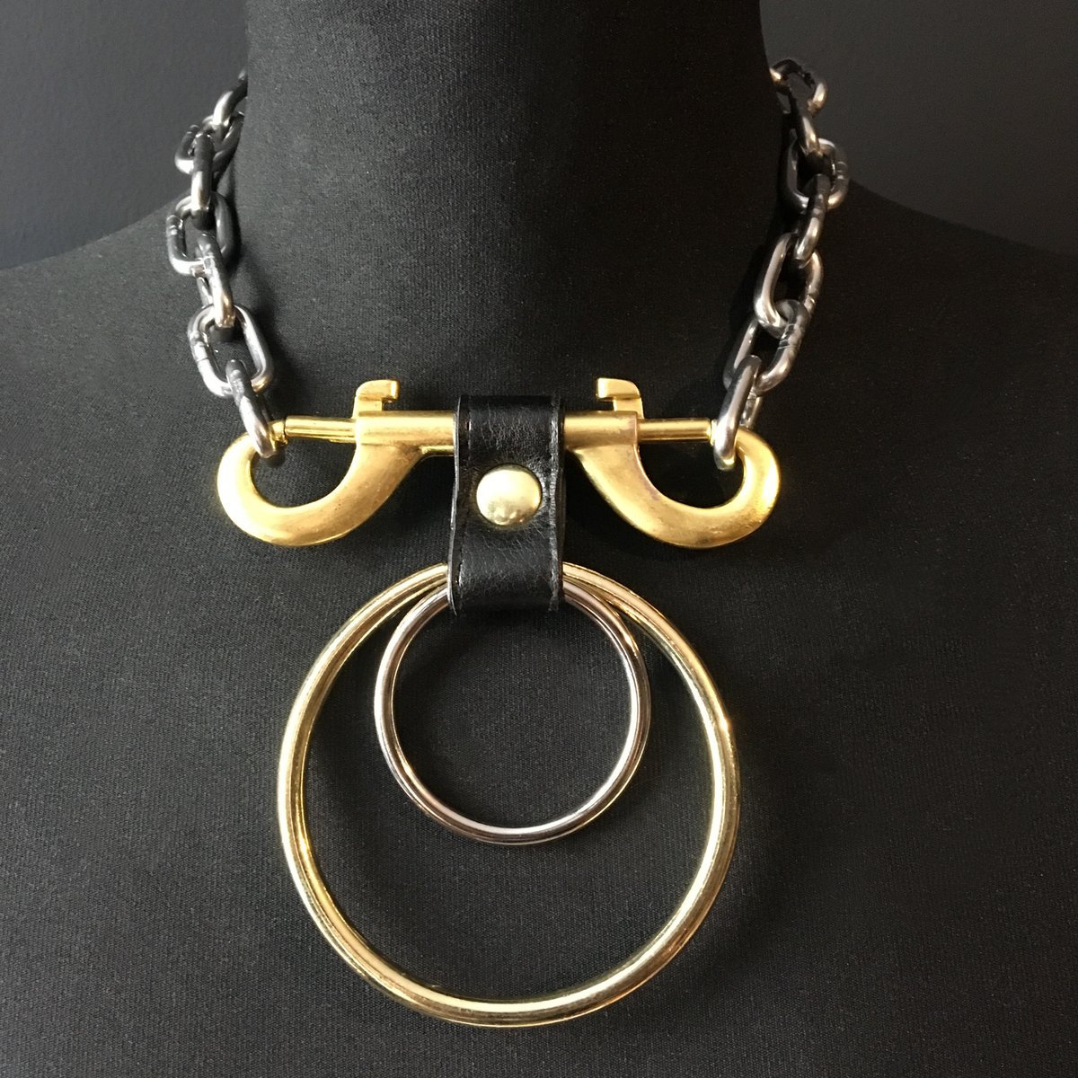 Double ring necklace silver and gold