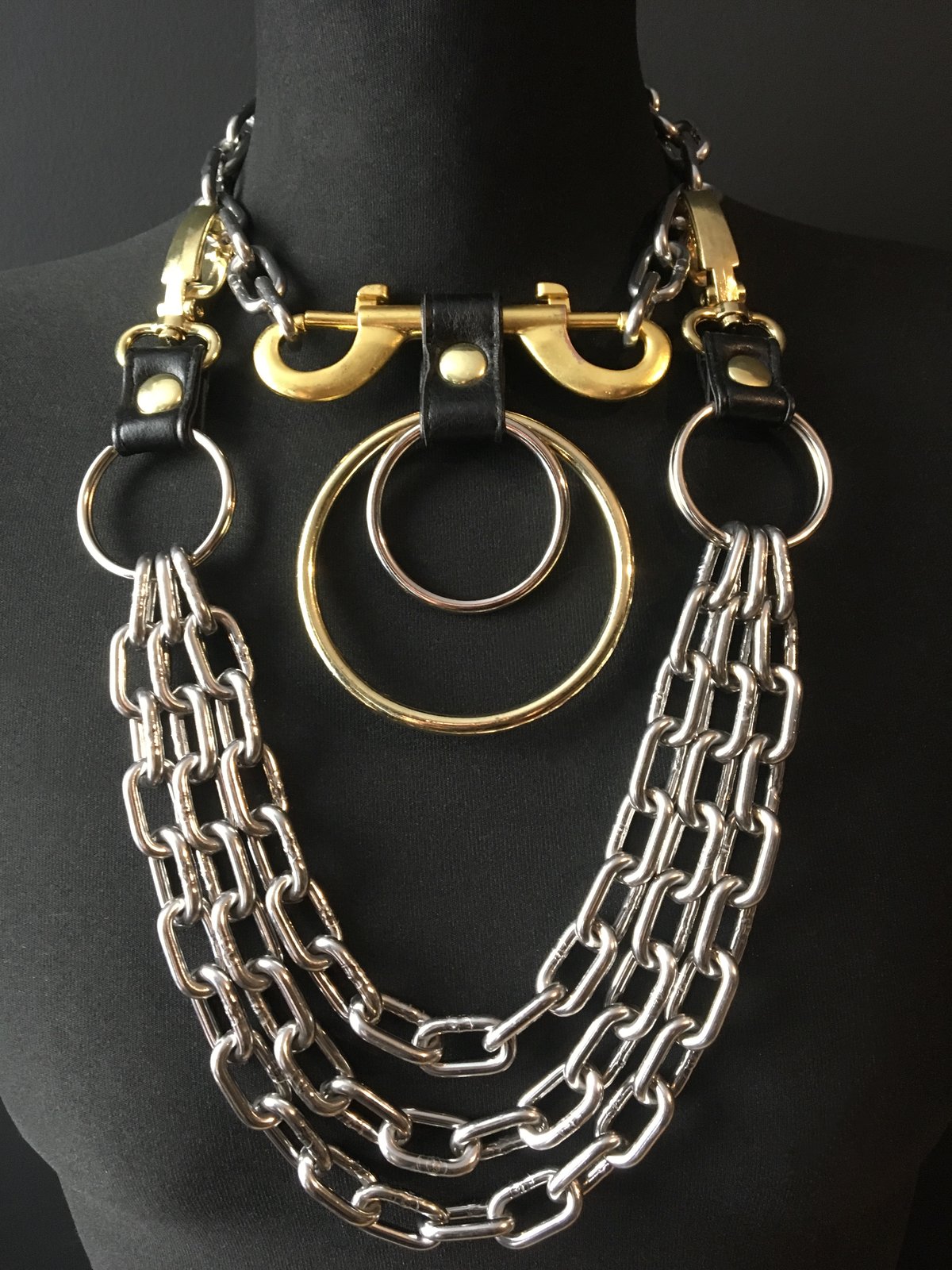 Double ring necklace silver and gold