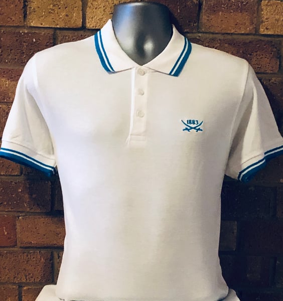 Image of White and Aqua Short Sleeved Polo Shirt
