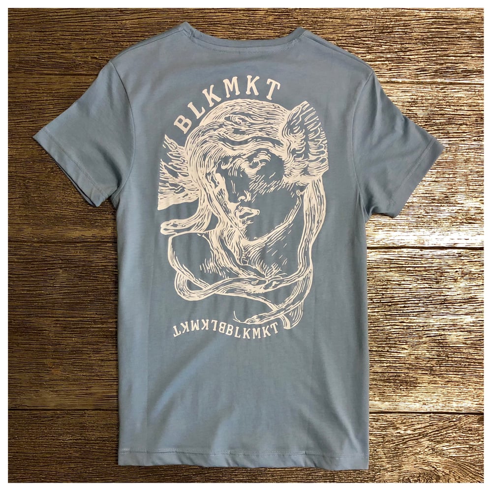 Image of SUPIMA® COTTON CREWNECK SHORT SLEEVE T-SHIRT “MERCURY BLUE” BLKMKT