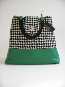 Image of Green Leather and Houndstooth Tweed 'Dr' Bag...