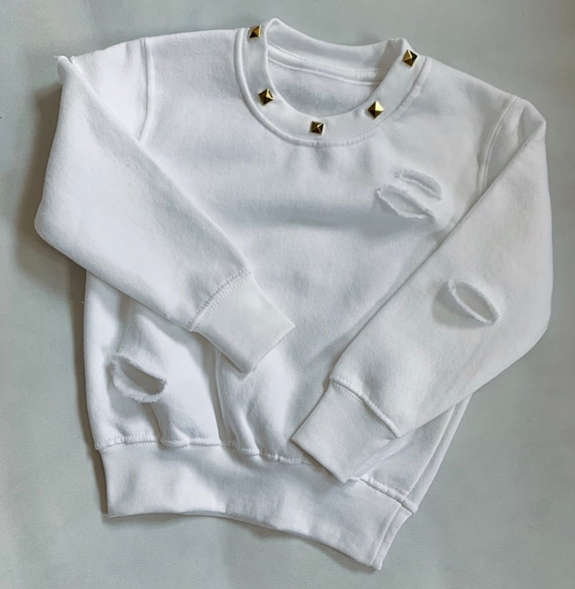 Image of White studded Distressed Sweater 