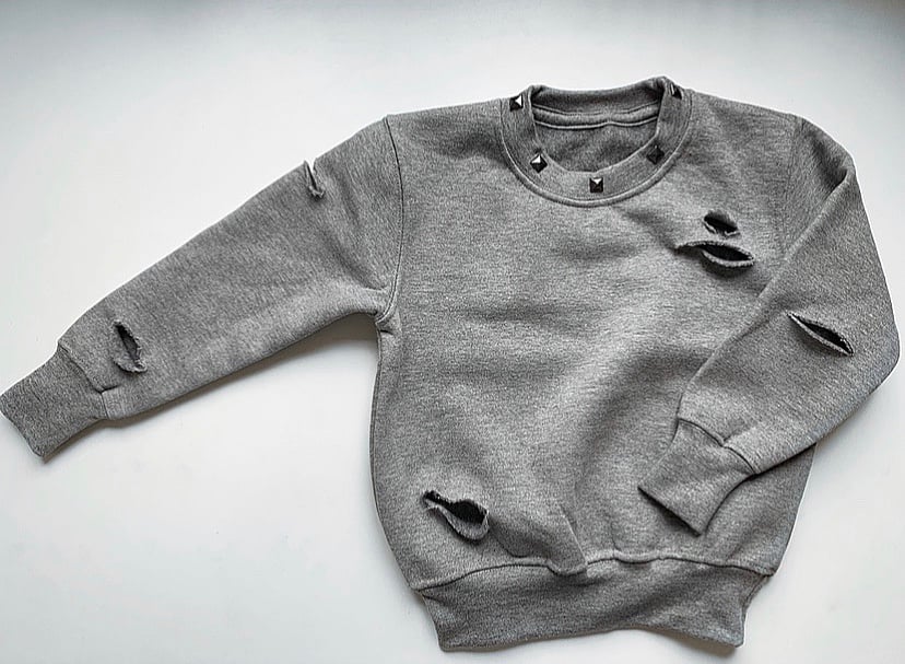 Image of Grey Studded Distressed Sweater 