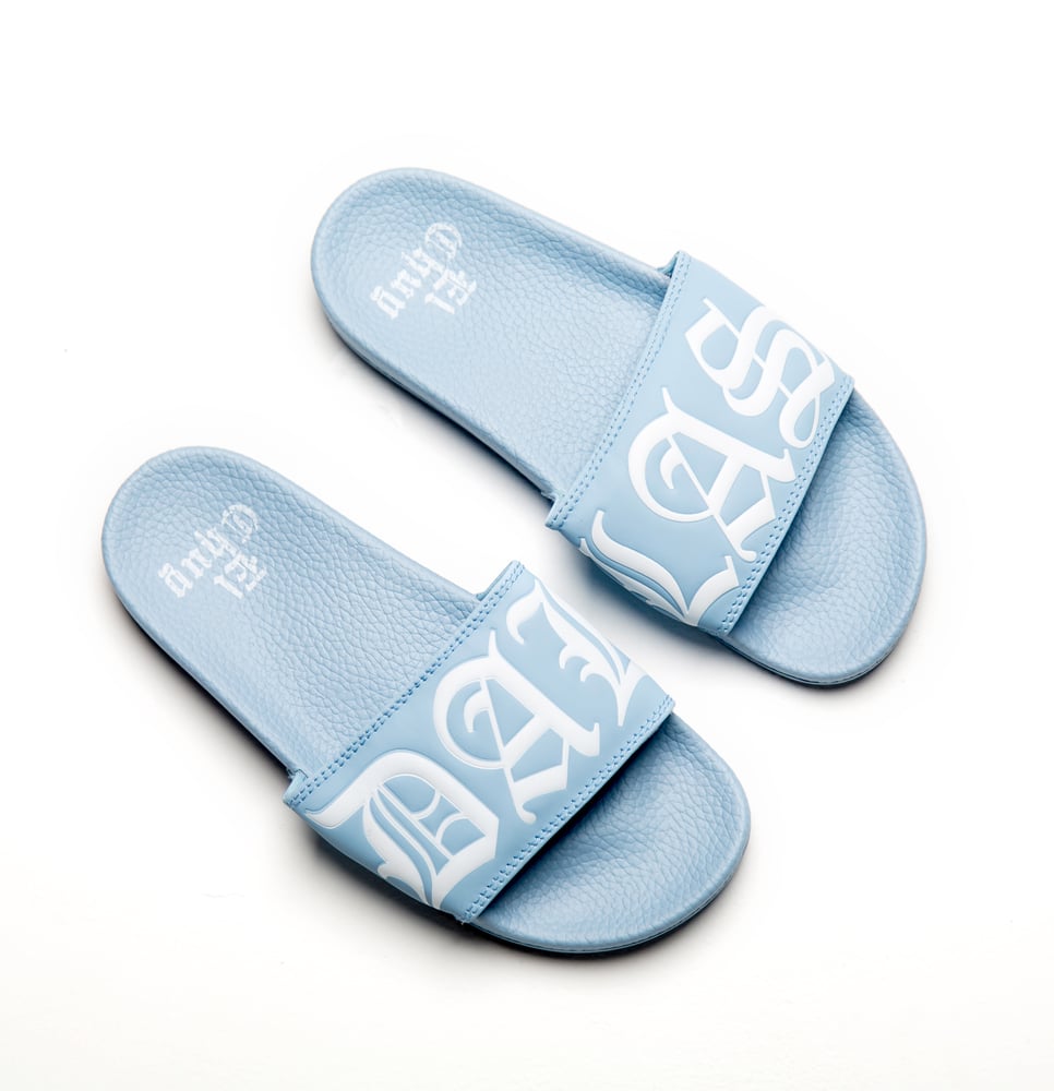 Image of DALLAS BB BLUE SLIDES (NOW SHIPPING)