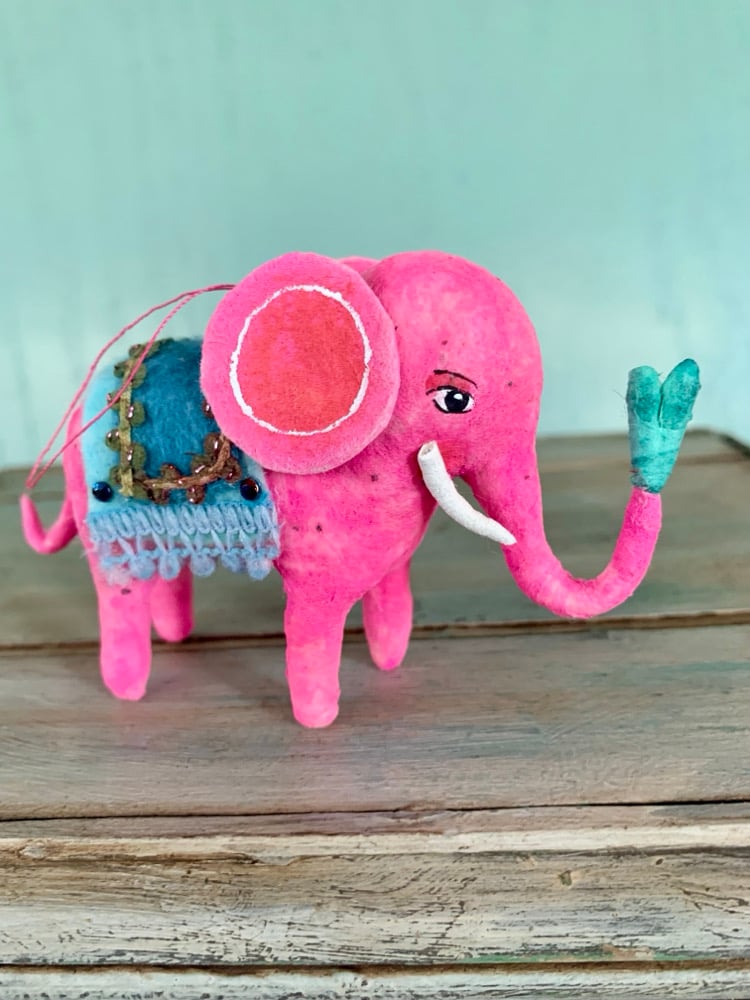 Image of Spun Cotton Pink Elephant Ornament 