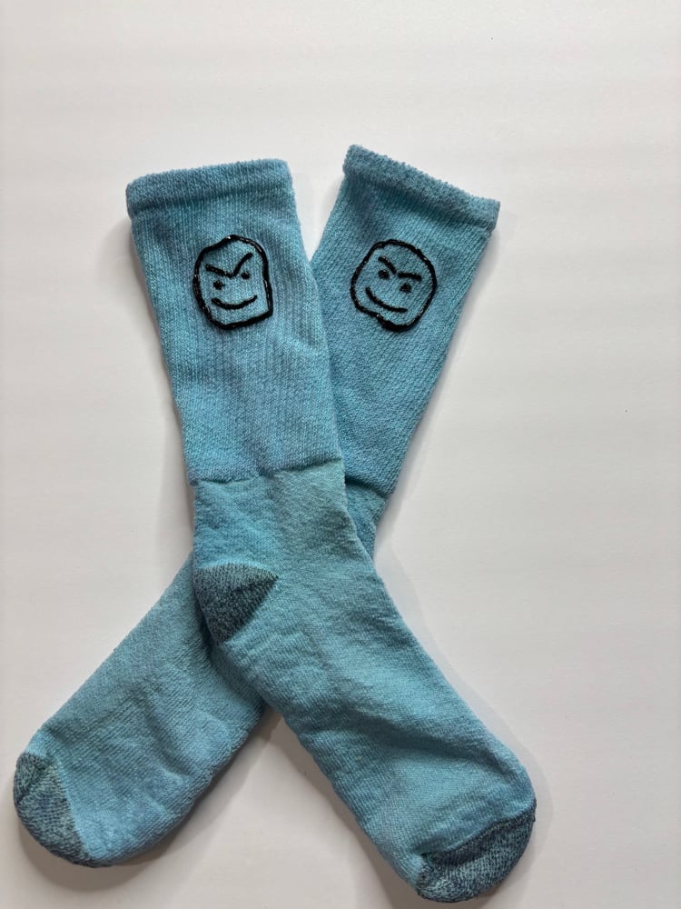 Image of Hand dyed Blue sock ( face)