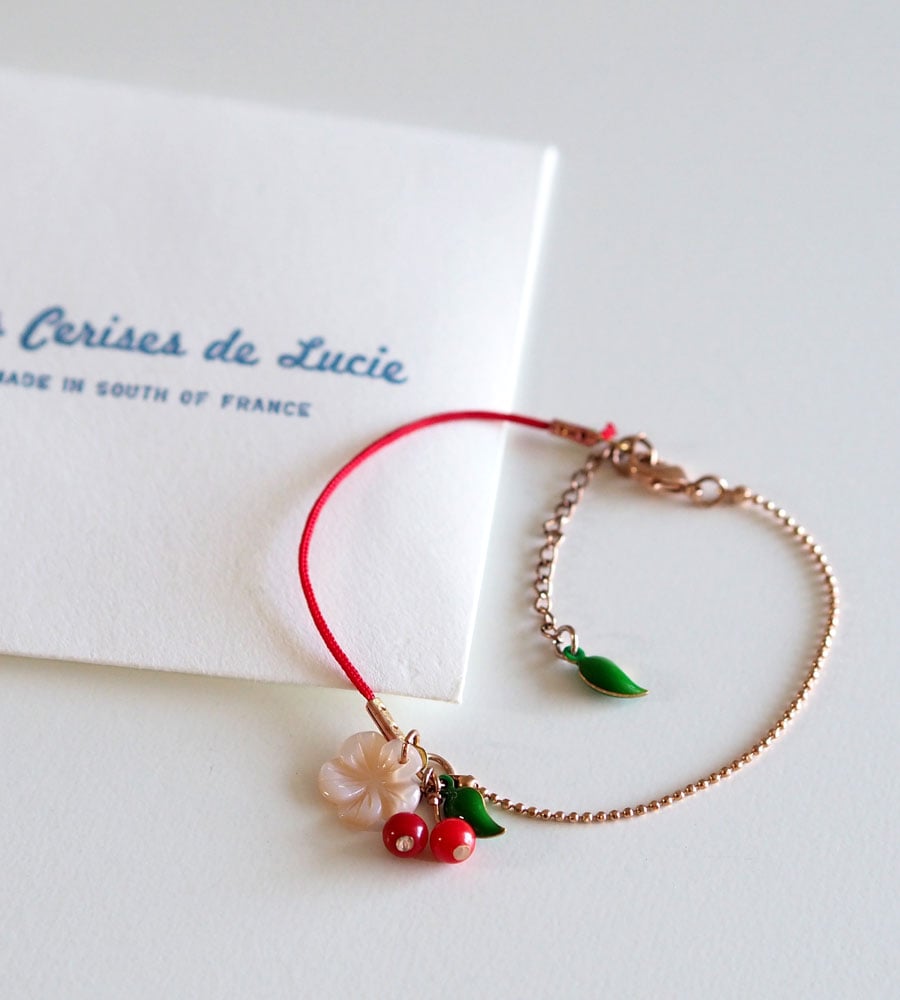 Image of Bracelet Cerises Fleur de Cerisier - Doré Or Rose
