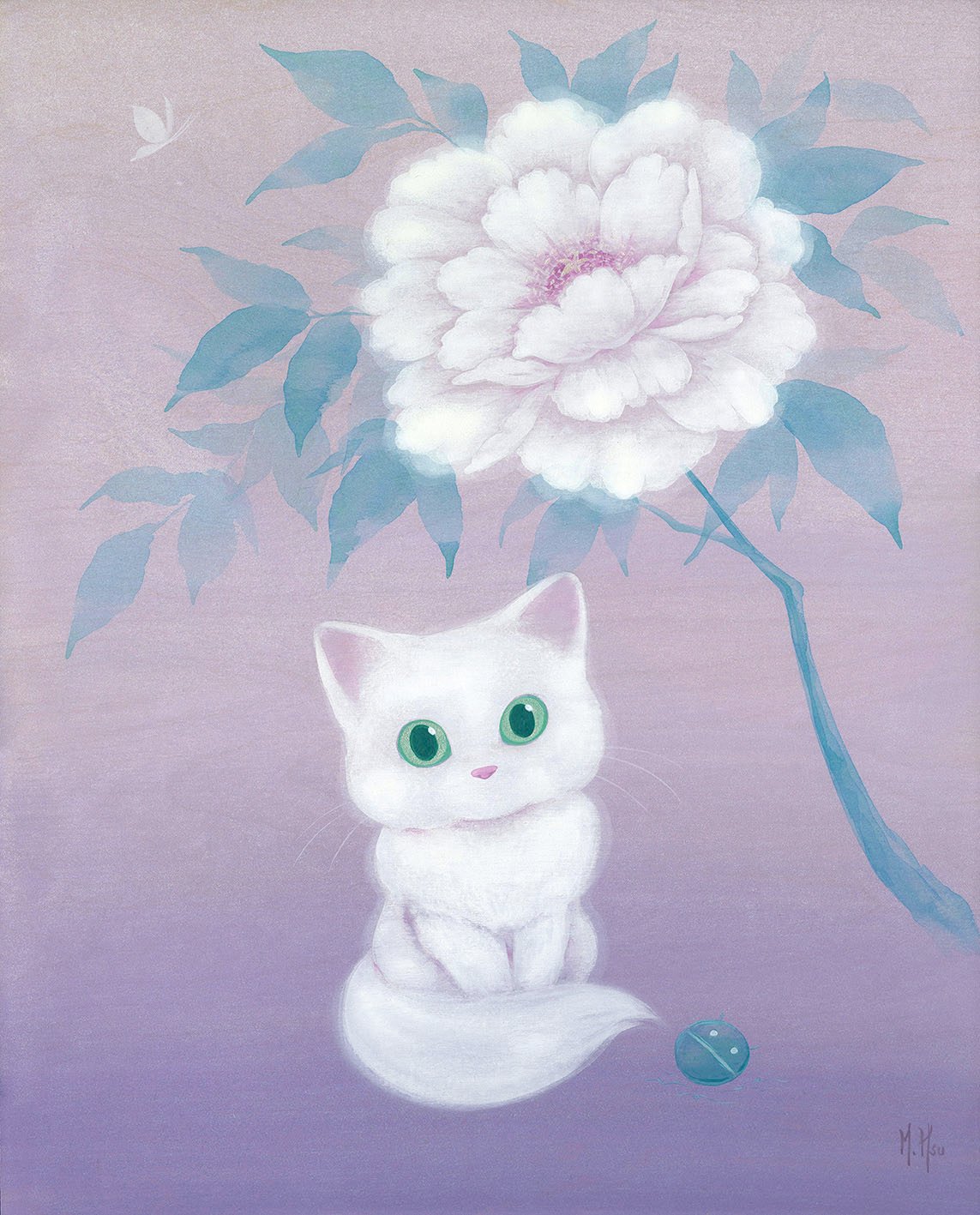 White Cat and Peony - Prints