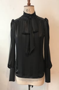 Image 4 of Sheer stripe chiffon tie neck blouse