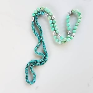 Turquoise, Chrysoprase, & Pearl Helix Necklace 