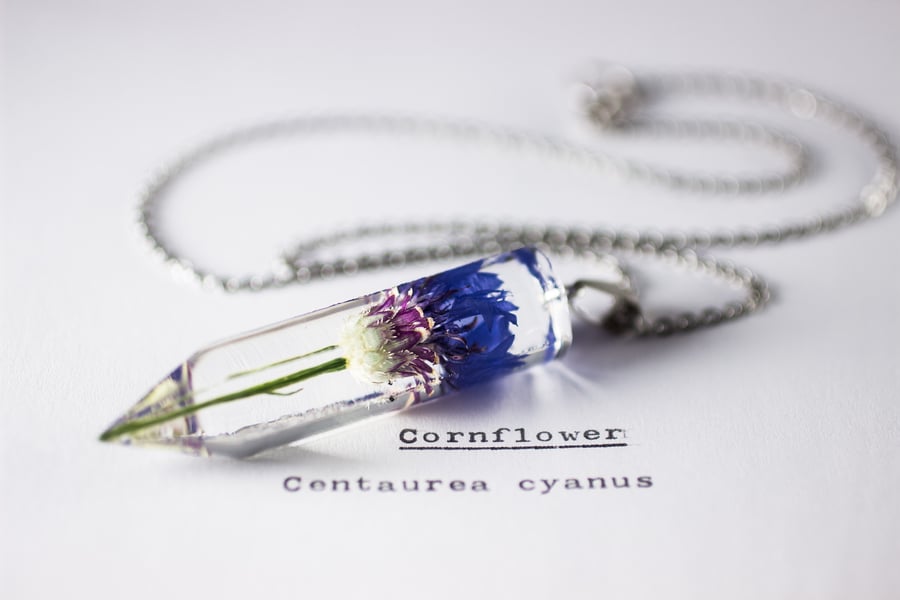 Image of Cornflower (Centaurea cyanus) - Medium Crystalline Pendant #1