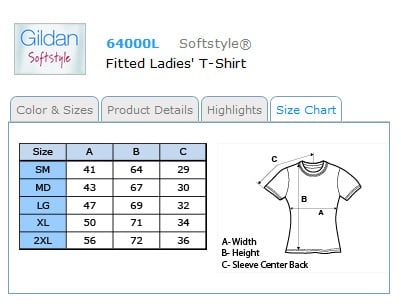 Gildan Size Chart Ladies