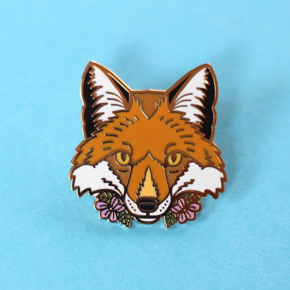 Red Fox With Flowers Hard Enamel Pin Fox Pin Wildlife Pin Lapel