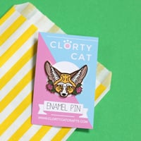 Image 3 of Fennec Fox with flowers, hard enamel pin - desert fox - lapel pin badge