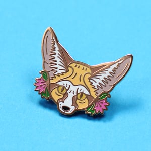 Image of Fennec Fox with flowers, hard enamel pin - desert fox - lapel pin badge