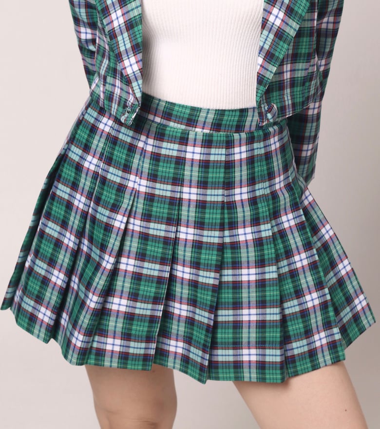 Image of As If Pleated Skirt in Green Tartan