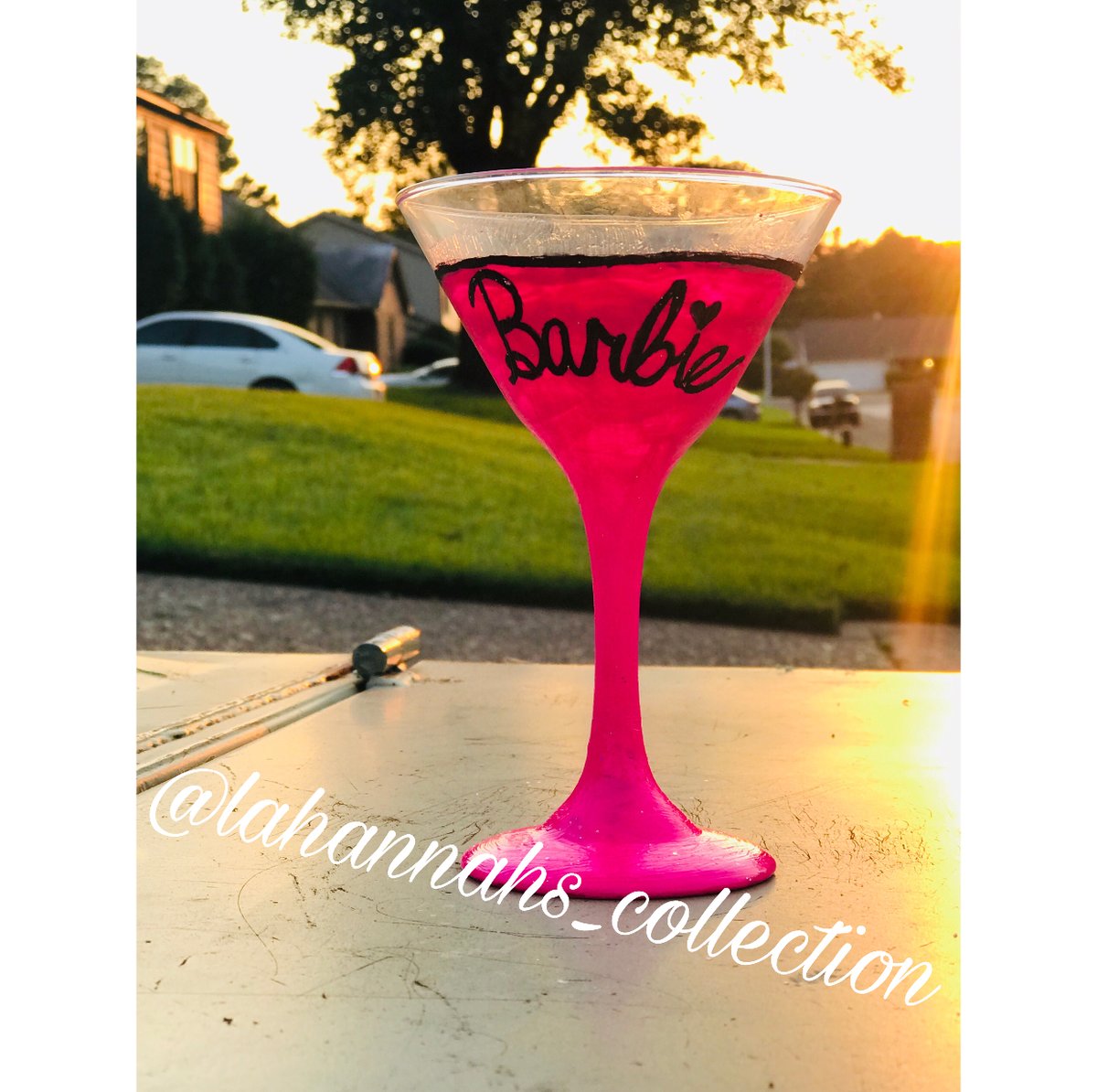 Boho Neon Pink Cocktail Glass Barware Hand Blown Barbie Glow In