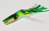 Image 1 of 9+ STANDARD CUT 4 HOLE TWO TONE (GREEN YELLOW / MEXICAN EKG) FROG