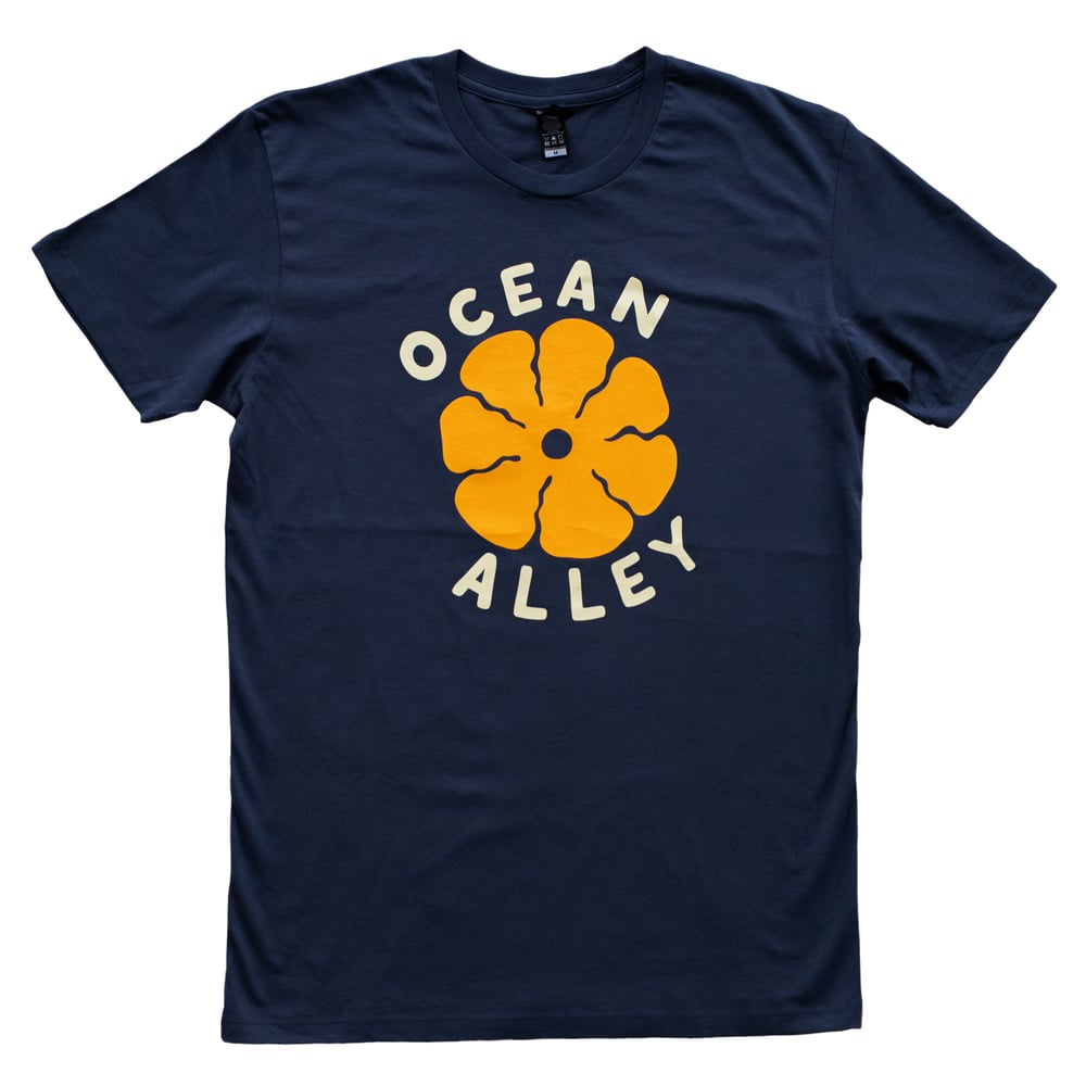 Image of Ocean Alley Orange Flower Blue T-shirt