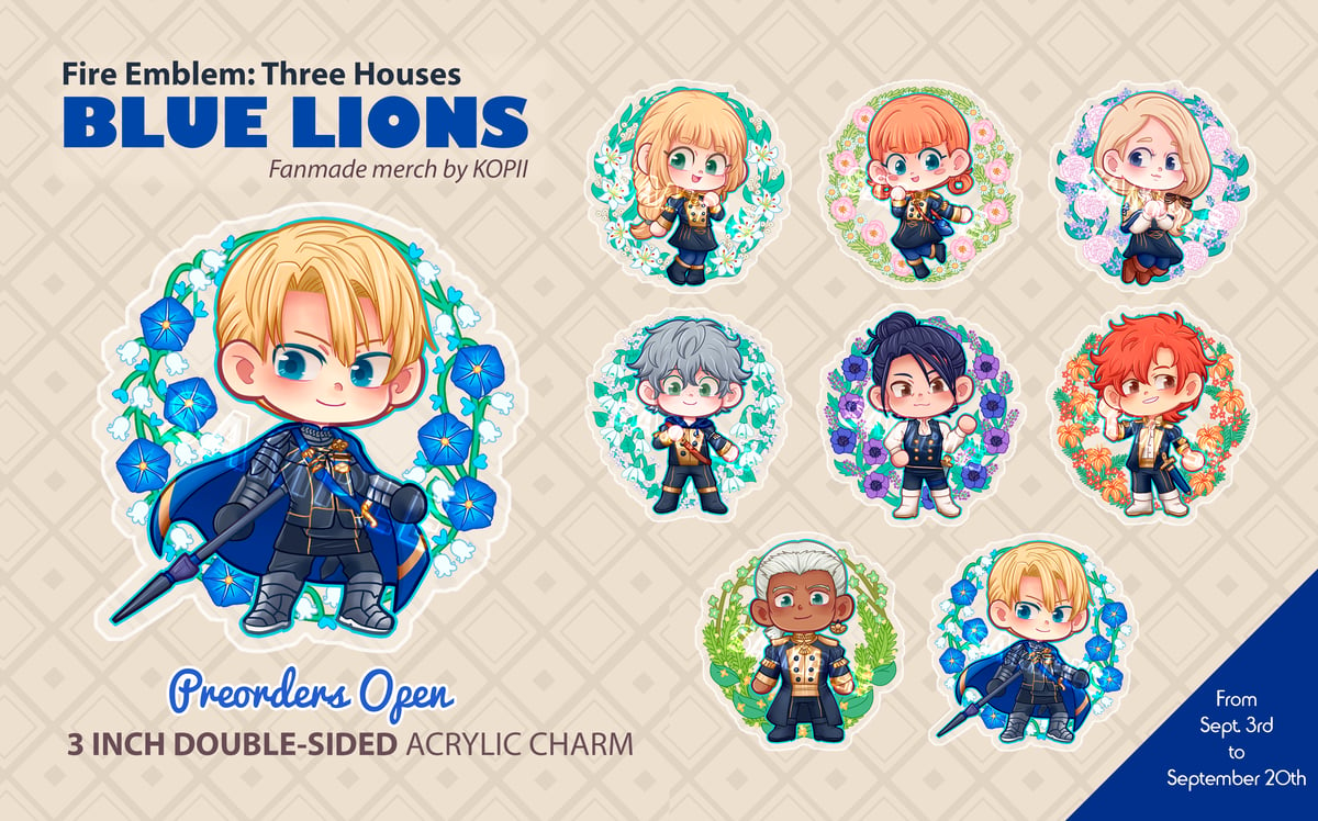 BLUE LIONS: FE3H Acrylic Charms ***PRE-ORDER*** | kopii