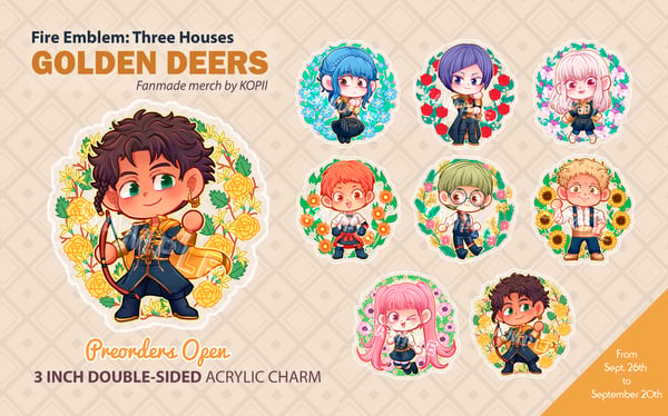 Image of GOLDEN DEERS: FE3H Acrylic Charms ***PRE-ORDER***