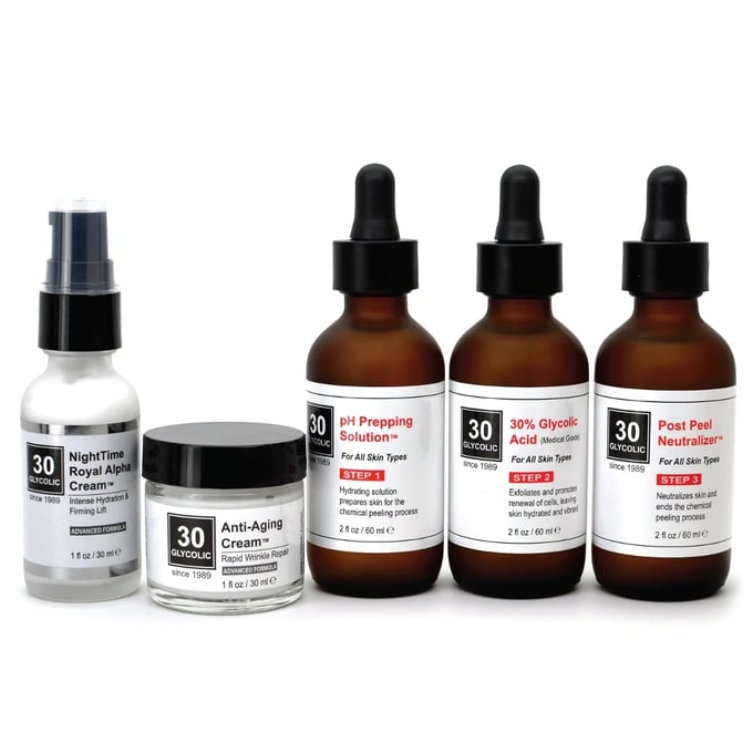 Image of 30% Anti-Wrinkle Anti-Aging Glycolic Peel System - FREE $65 Anti-Wrinkle Creams INCLUDED
