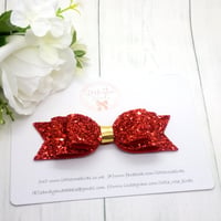 Image 3 of Large Red Glitter Hair Bow on Headband or Clip
