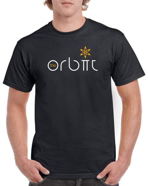 Image of The Orbit T Shirt- black with white & gold logo, Quality Heavy Cotton.