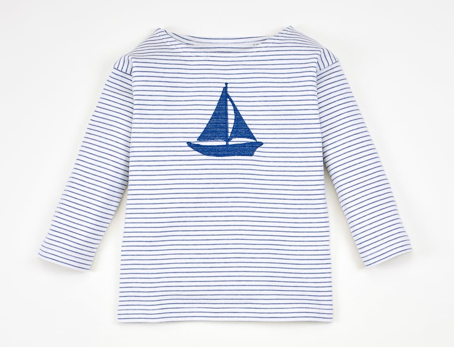 Image of T-Shirt blau gestreift mit Boot Art. 315248