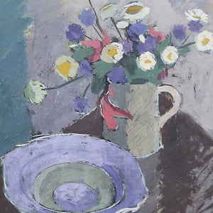 Image of Mid-century Swedish Painting, 'Daisies,' CARL DELDÈN
