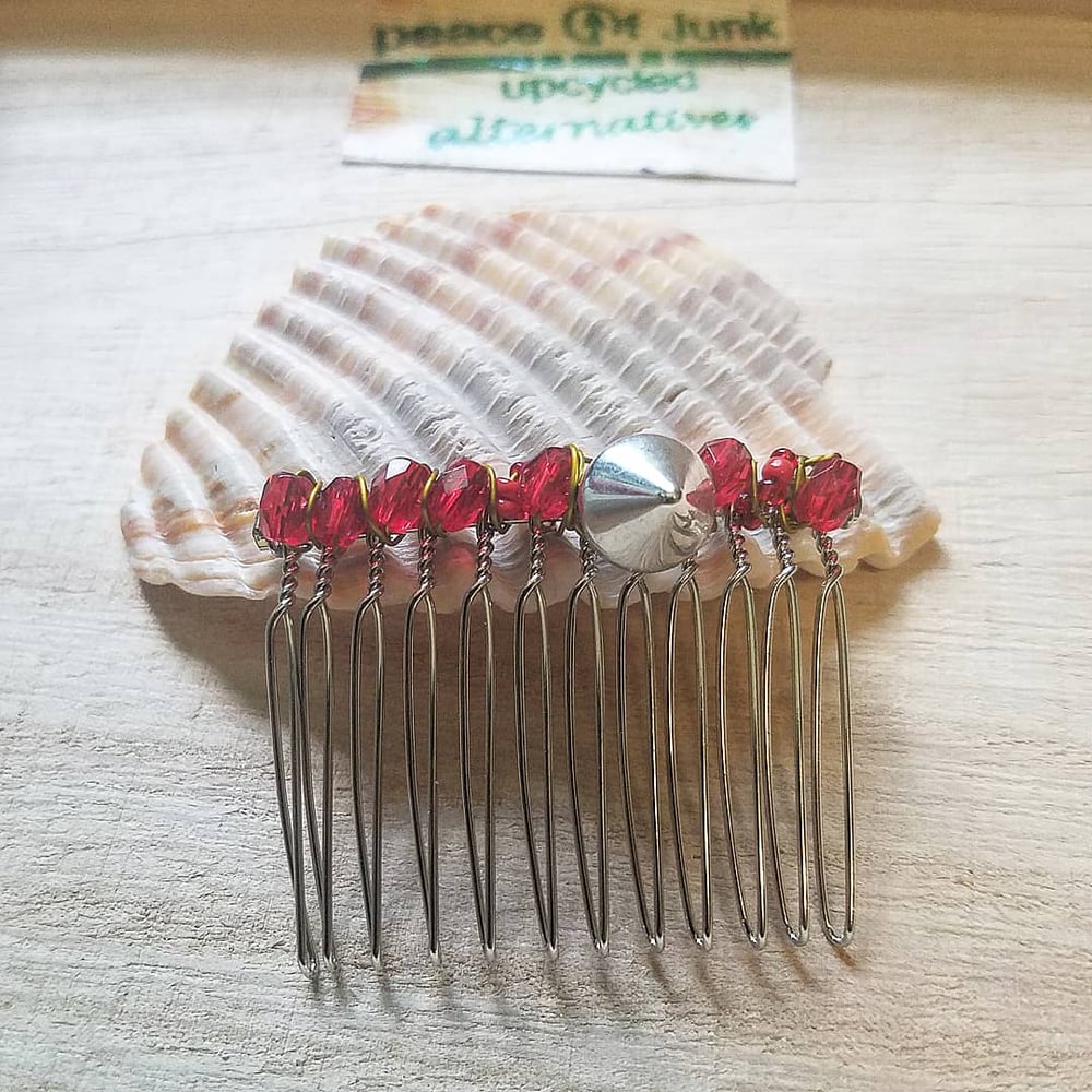 Image of RED Silver Grunge Hair Comb