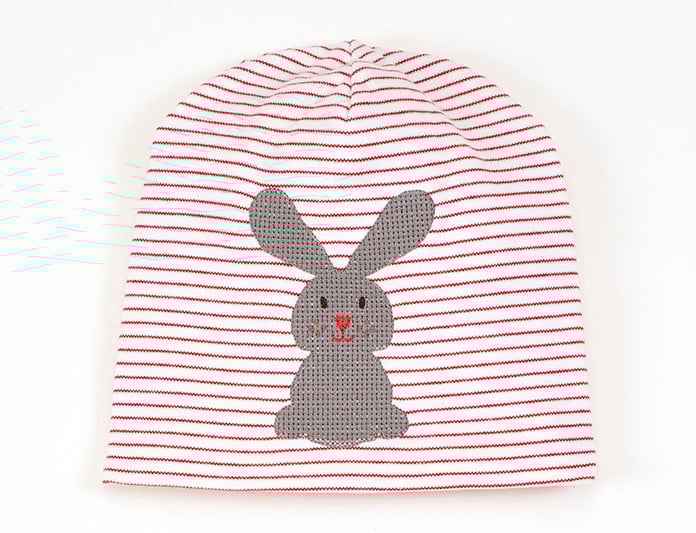 Image of Mütze rot gestreift mit Hase Art.811246 (D)