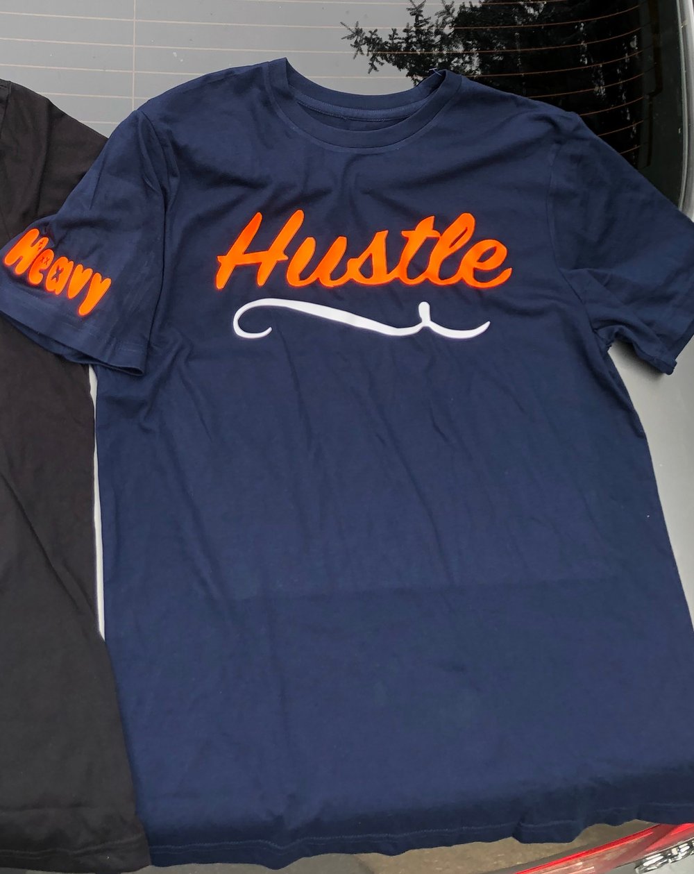 Image of HUSTLE TEE (NAVY BLUE,ORANGE,WHITE)