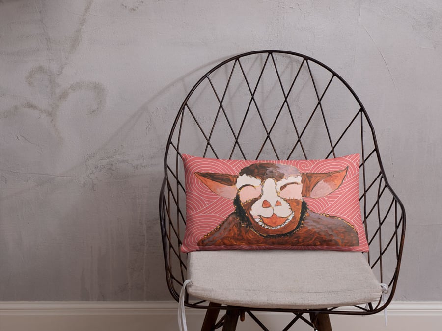 Image of The laughing lamb throw pillow (rectangle)