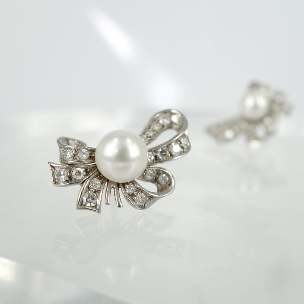 Image of Antique style Pearl & Diamond earrings 