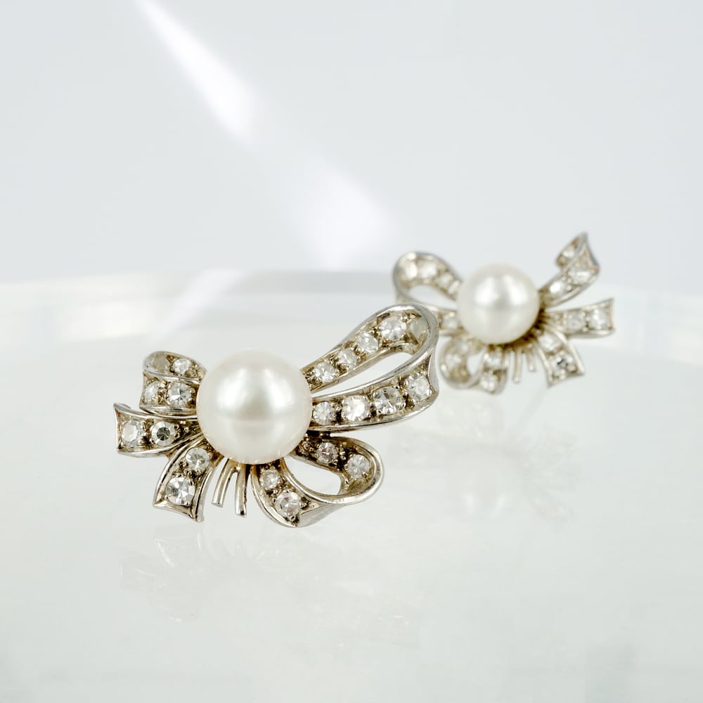 Image of Antique style Pearl & Diamond earrings 