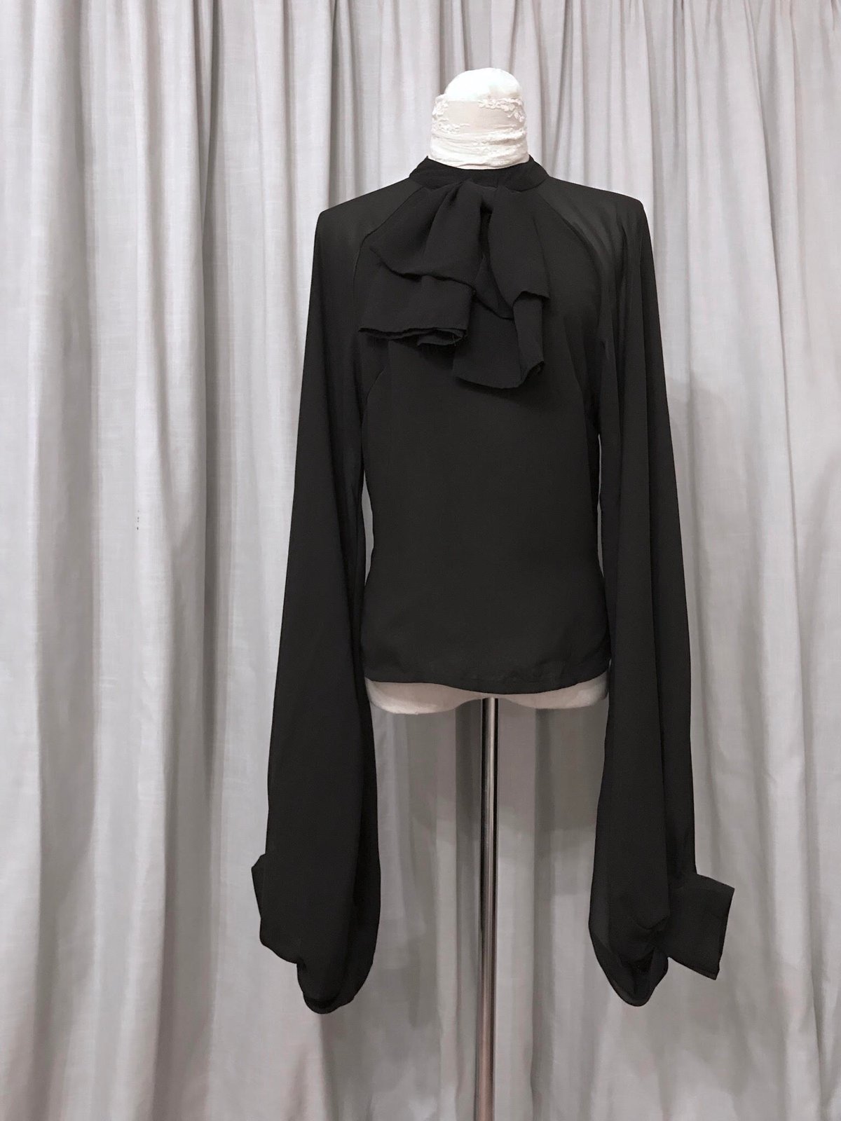 SAMPLE SALE - Lace Collar Sheer Blouse Black | Shades of Silence