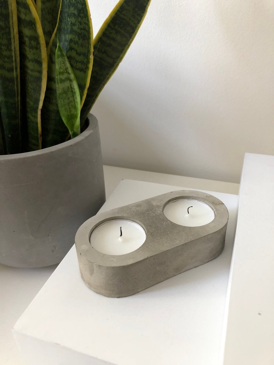 Image of Duo Tea Light Holder in Grey