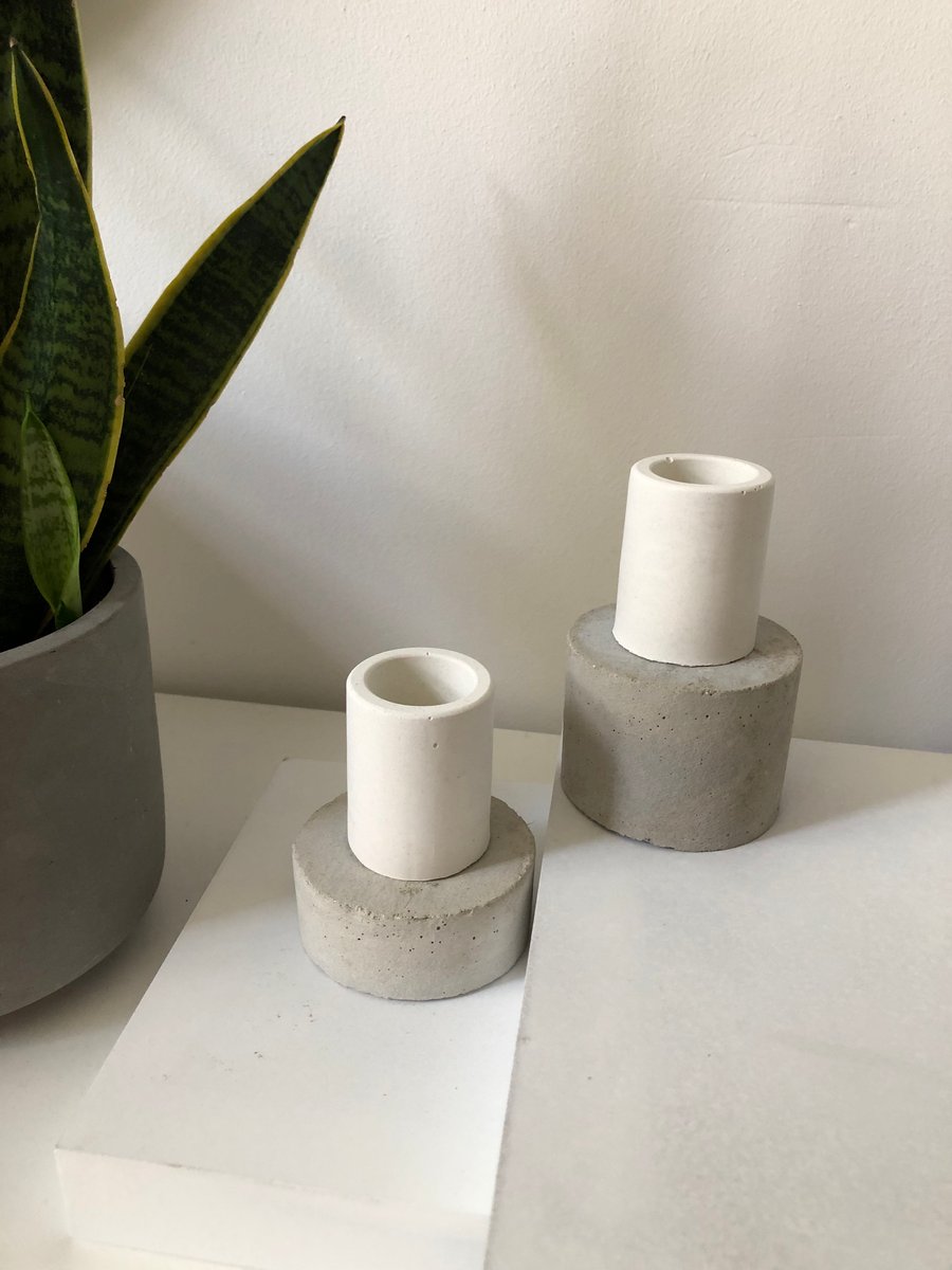 Image of White or Grey Concrete Candle Holder