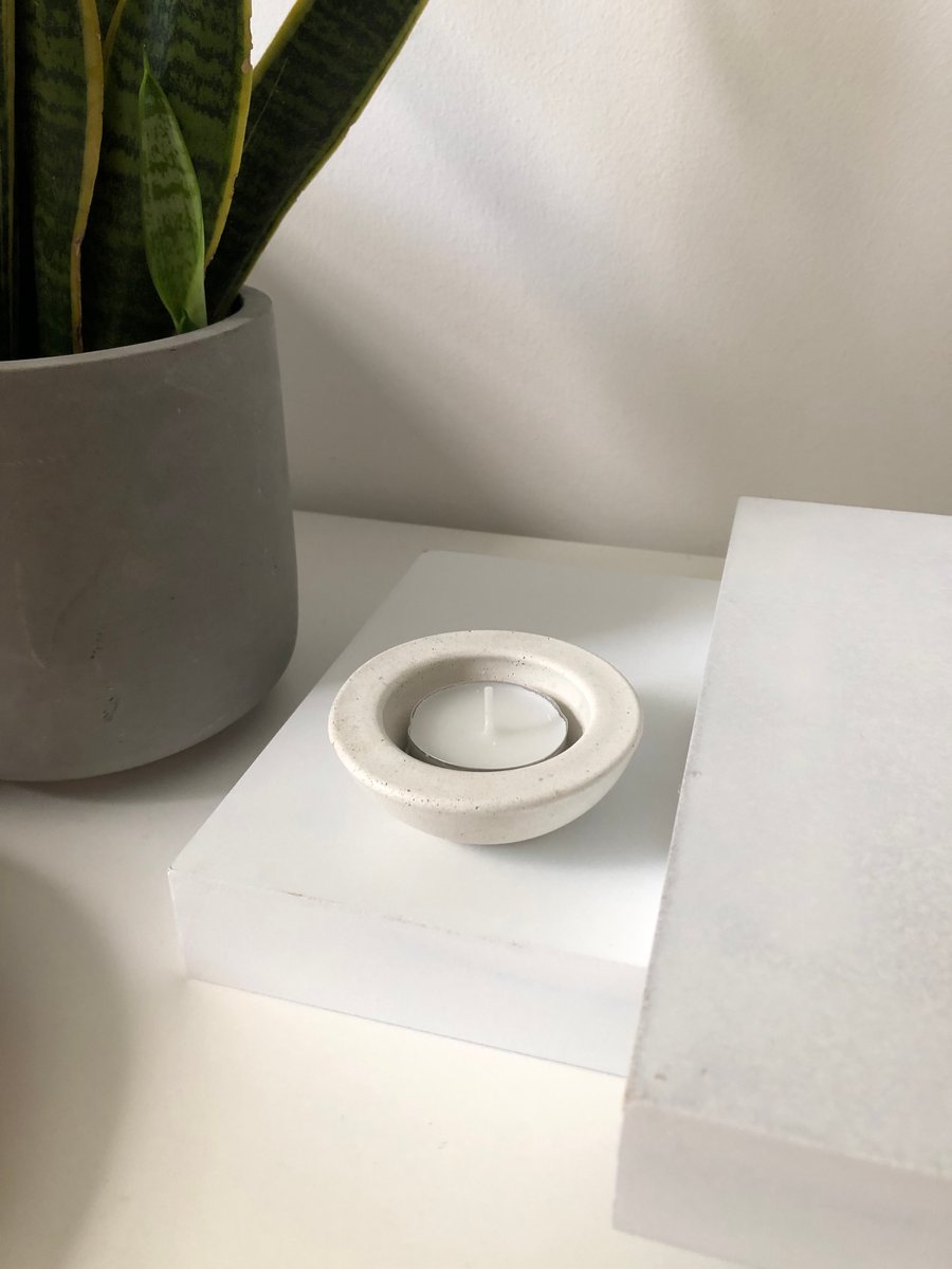 Image of White Concrete Tea Light Holder