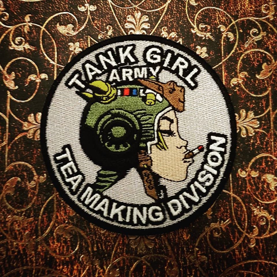 Image of SILVER TANK GIRL TEA MAKING DIVISION SEW ON PATCH (with signed postcard)