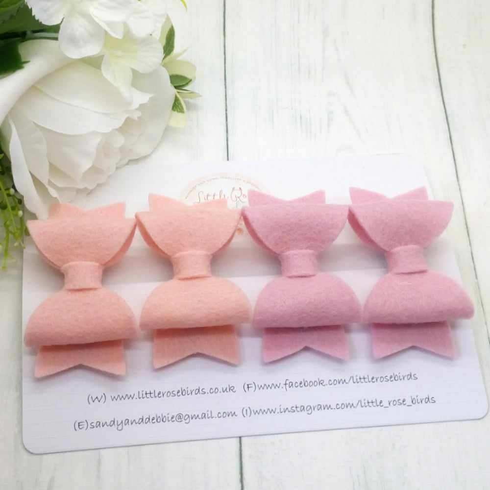 SET OF 4 Pigtail Bows - Blush Pink & Baby Pink